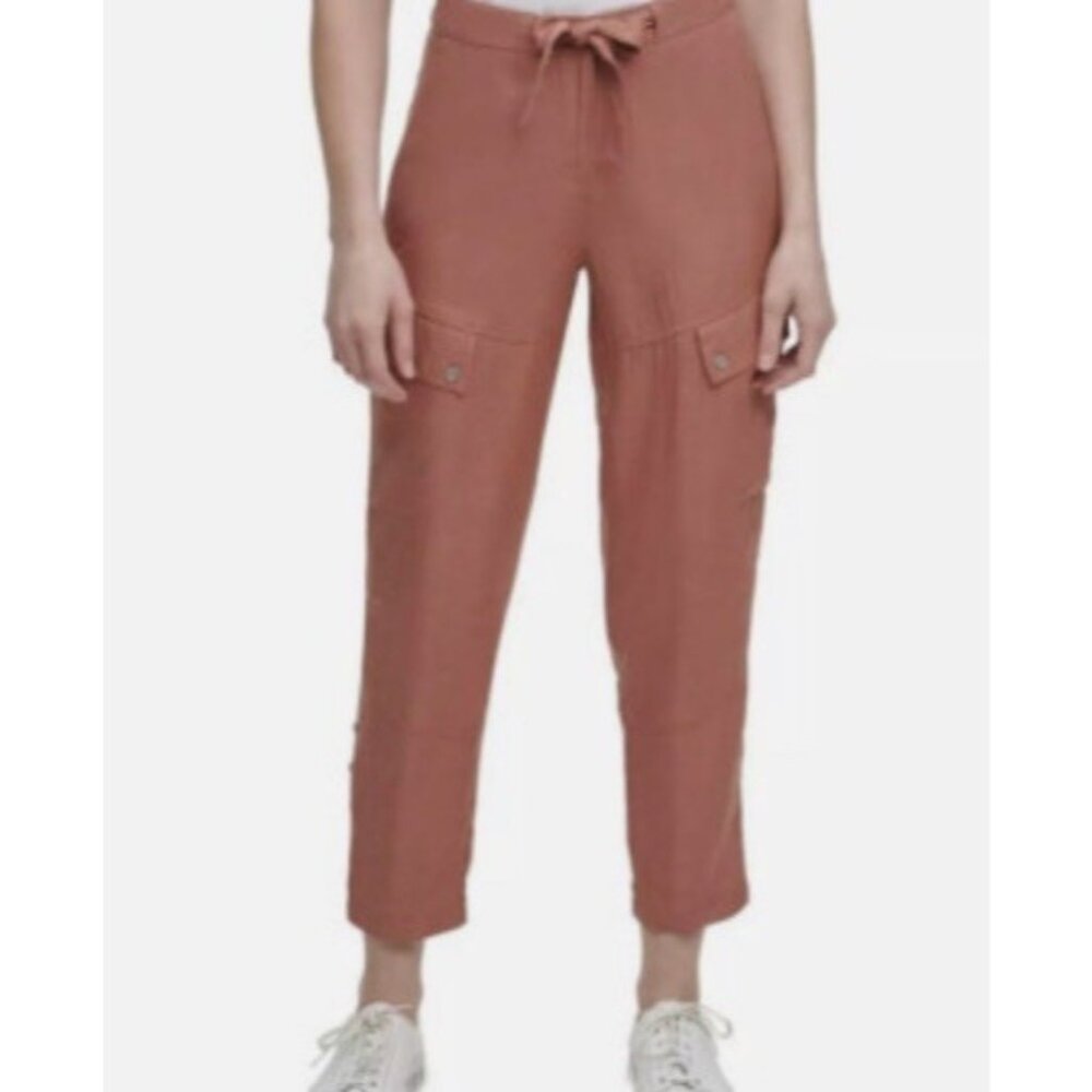 DKNY Belted Utility High Rise Cargo Pants Clay Sz L Boho Gorpcore Normcore